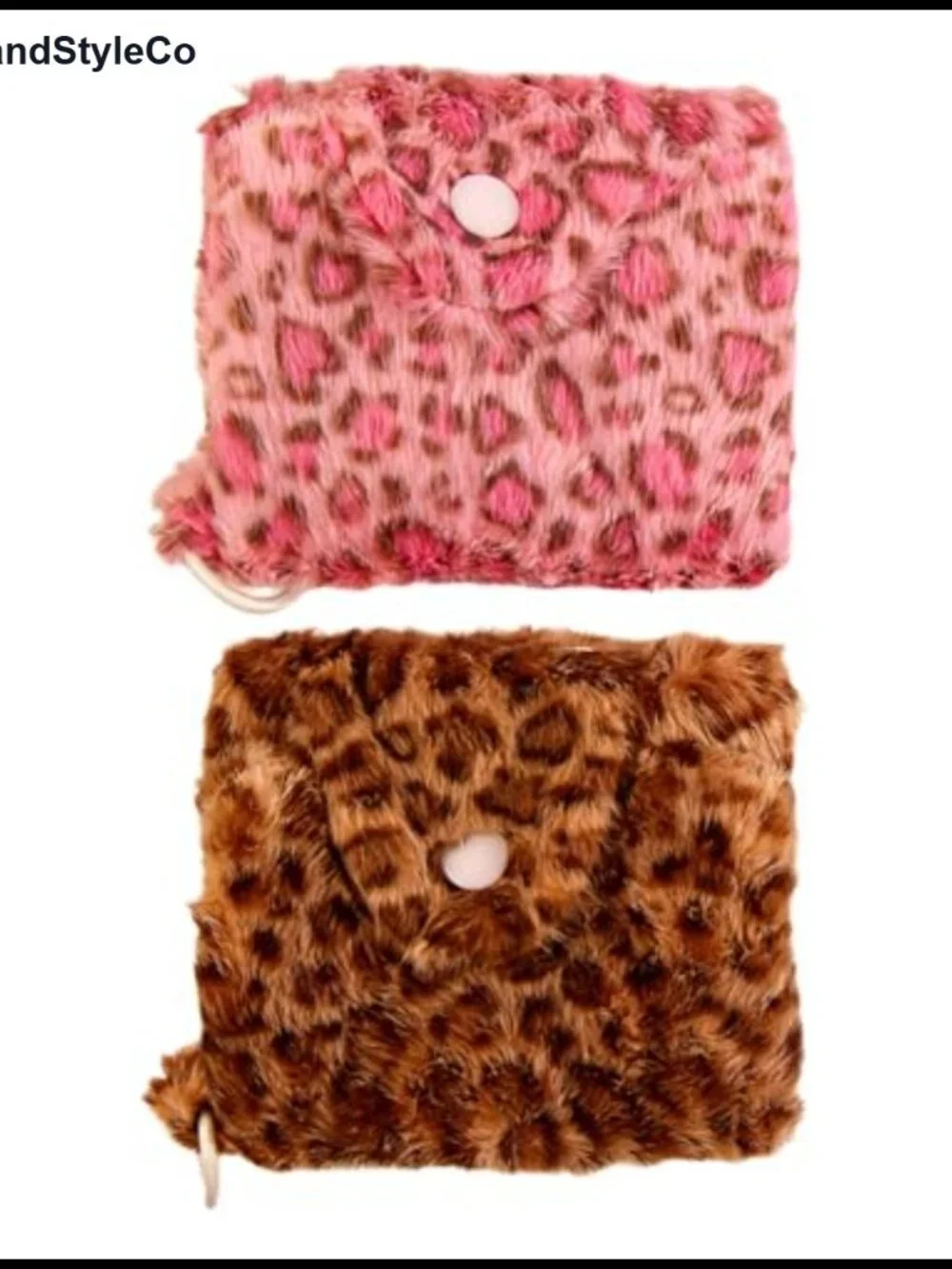 2pc Plush Wallets Leopard & Stripe with Snap Coin Pocket for Cash, Cards & Keys